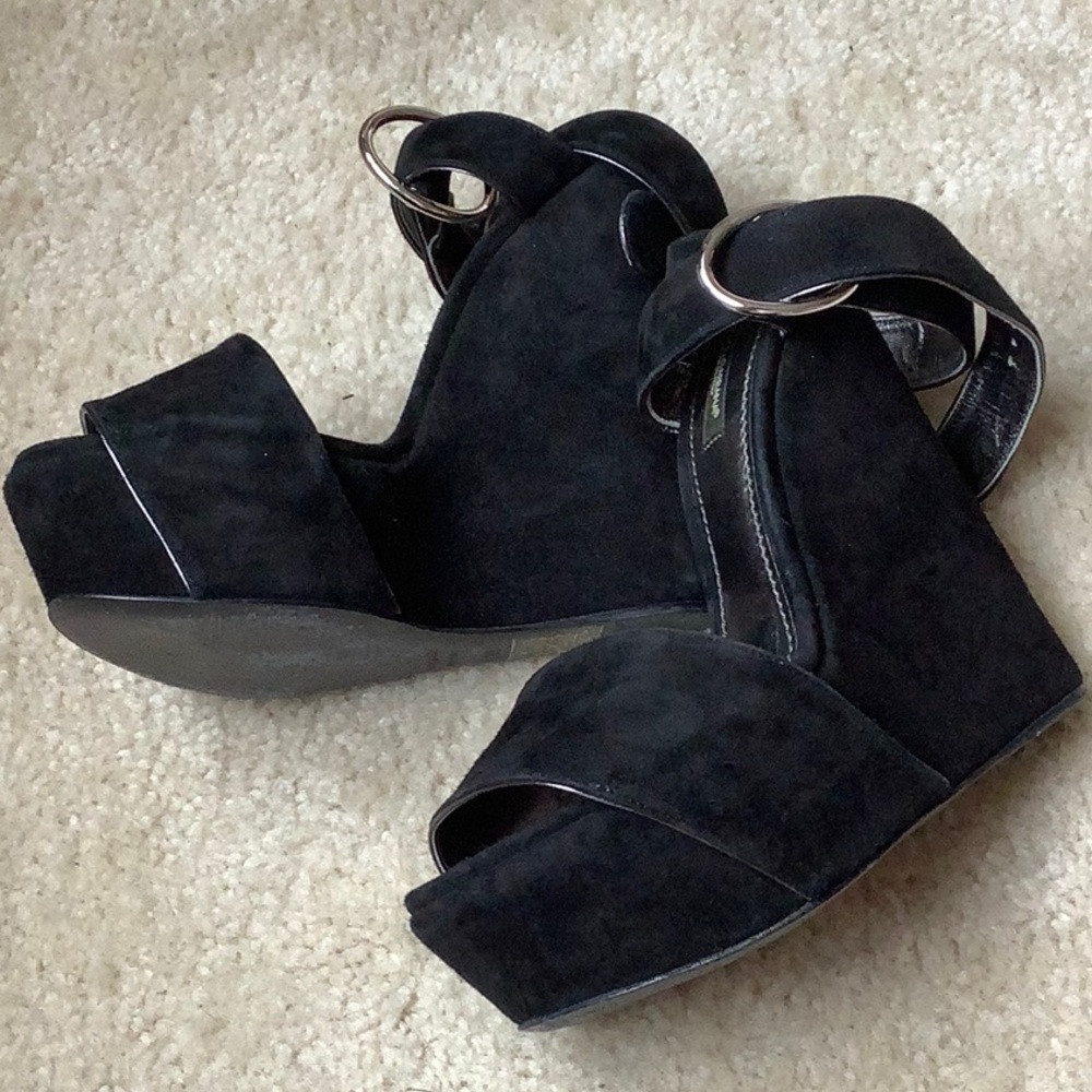Dolce & Gabbana Black Suede Platform Wedges with ankle strap - size 7 1/2